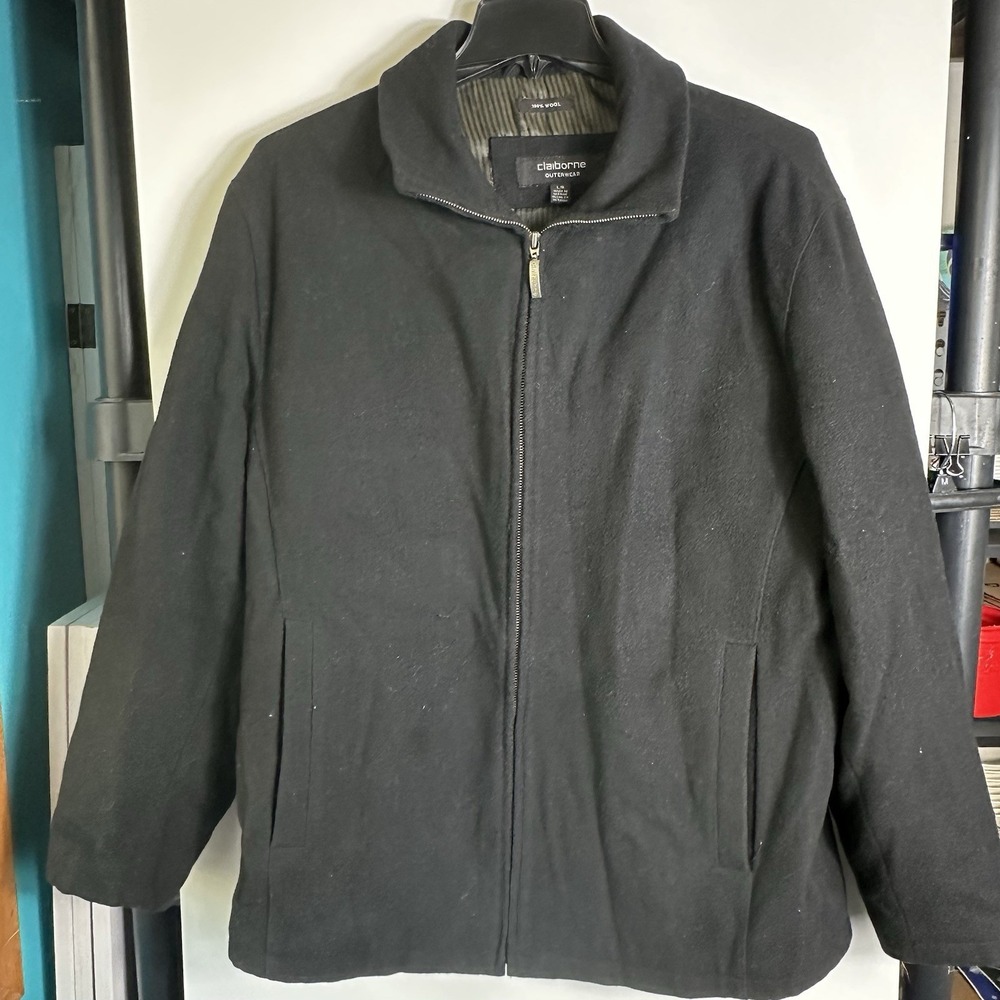 Claiborne Lg‎ Black Wool Zip Coat Lined Minimalist Unisex—see Measurements VGC